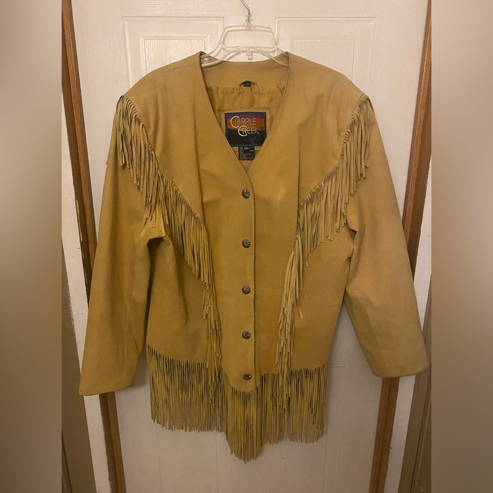 VTG Cripple Creek Golden Tan Fringe Leather Jacket